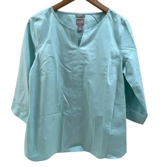 Chicos Size‎ 0 Small Wrinkle Resistant Cotton 3/4-Sleeve Pullover​​​ - Picture 1 of 9